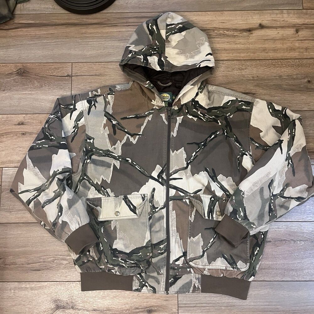 Vintage Cabelas Predator Camo Full Zip Hoodie Jacket Size XL Green Brown Hunting